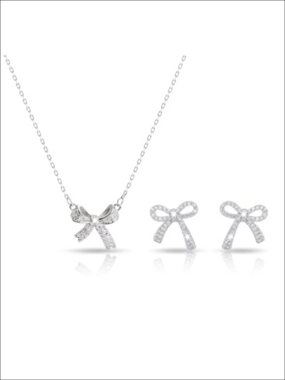 Rhinestone Bow Necklace Earrings Set for Women Bridal Wedding Jewelry Set